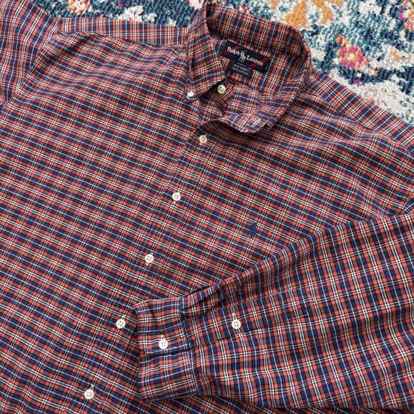 Ralph Lauren Big Shirt 100% Cotton Casual Button Down Red and Blue Plaid SIze XL - Picture 1 of 7